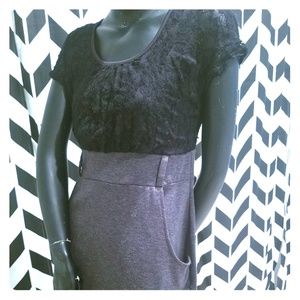 Black Lace Pencil Dress With Pockets
